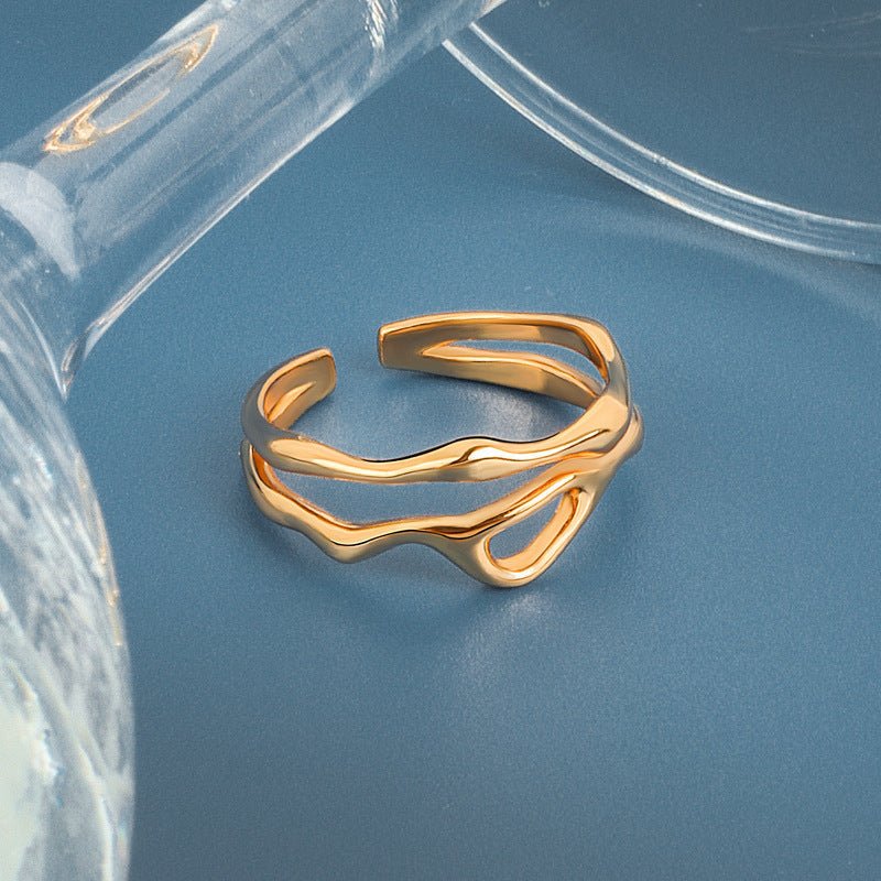 Women's Korean Style Niche Design Free Shape Irregular Curve Bar Rings - Daebak