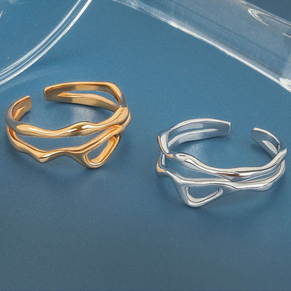 Women's Korean Style Niche Design Free Shape Irregular Curve Bar Rings - Daebak