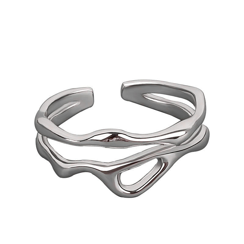 Women's Korean Style Niche Design Free Shape Irregular Curve Bar Rings - Daebak