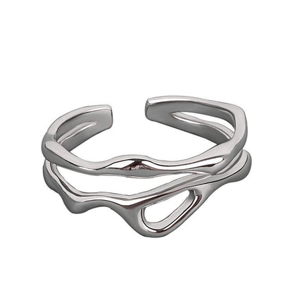 Women's Korean Style Niche Design Free Shape Irregular Curve Bar Rings - Daebak