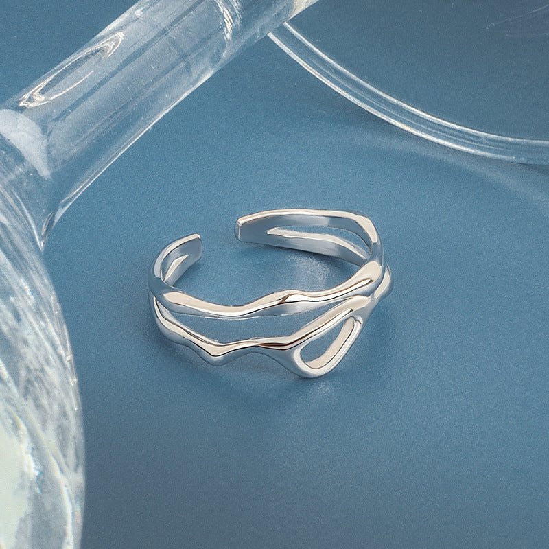 Women's Korean Style Niche Design Free Shape Irregular Curve Bar Rings - Daebak