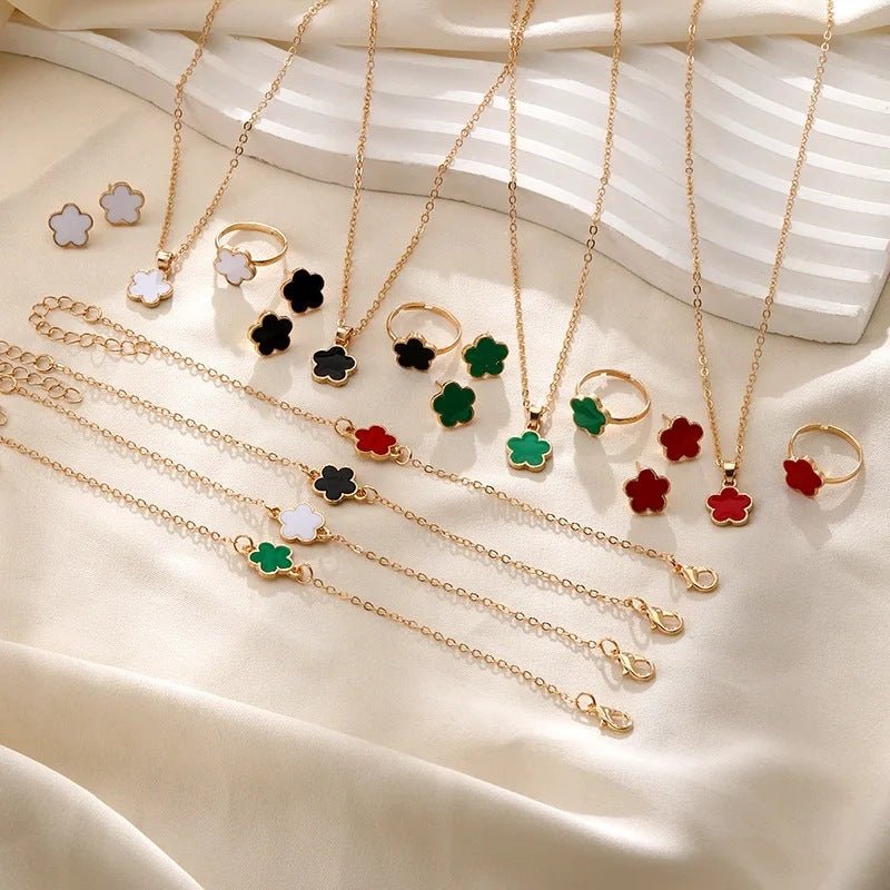 Women's Korean Style Parthenocissus Grass Simple Petal Five-leaf Jewelry Set - Daebak