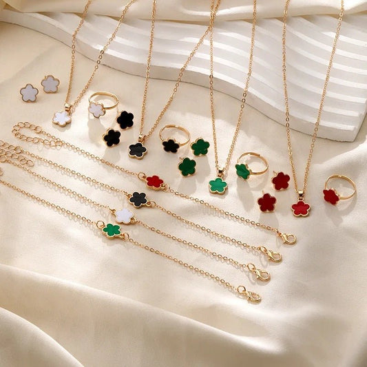 Women's Korean Style Parthenocissus Grass Simple Petal Five-leaf Jewelry Set - Daebak