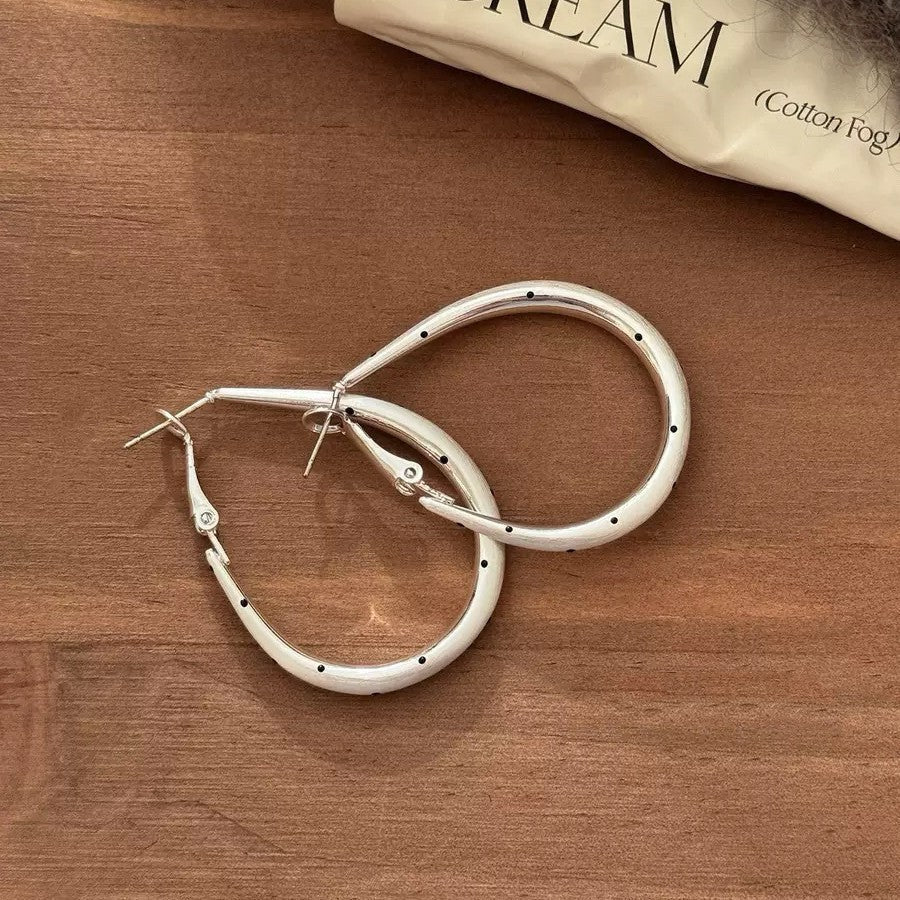 Women's Korean Style Sier Geometric Circle Polka Dot High Rings - Daebak