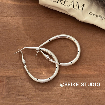 Women's Korean Style Sier Geometric Circle Polka Dot High Rings - Daebak