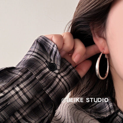 Women's Korean Style Sier Geometric Circle Polka Dot High Rings - Daebak