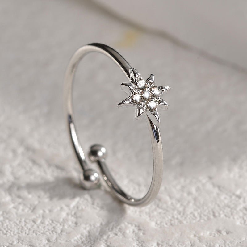 Women's Korean Style Titanium Steel Diamond Eight Awn Star Simple Ring - Daebak