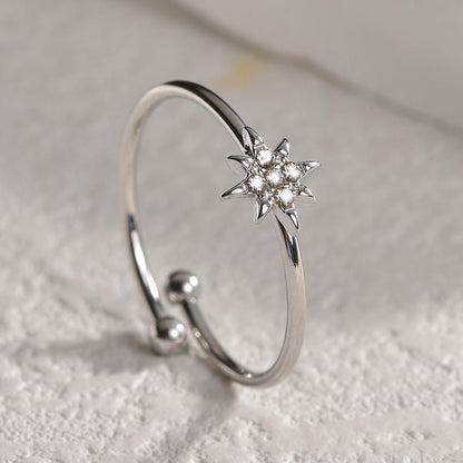 Women's Korean Style Titanium Steel Diamond Eight Awn Star Simple Ring - Daebak