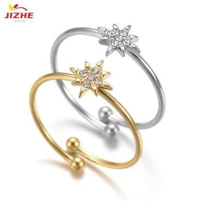 Women's Korean Style Titanium Steel Diamond Eight Awn Star Simple Ring - Daebak