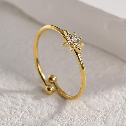 Women's Korean Style Titanium Steel Diamond Eight Awn Star Simple Ring - Daebak