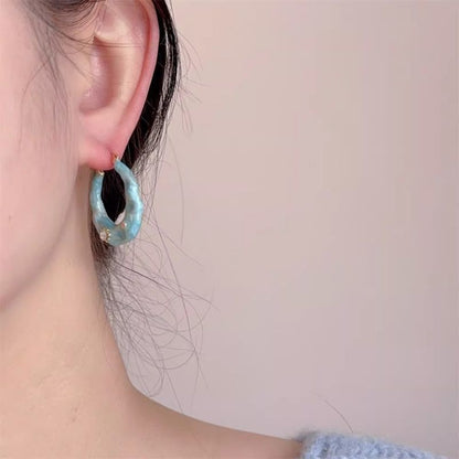 Women's Korean Summer Blue Drip Glazed Enamel Minority Stud Earrings - Daebak