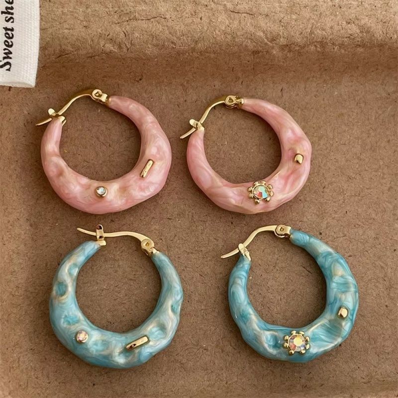 Women's Korean Summer Blue Drip Glazed Enamel Minority Stud Earrings - Daebak