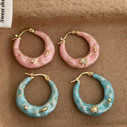 Women's Korean Summer Blue Drip Glazed Enamel Minority Stud Earrings - Daebak