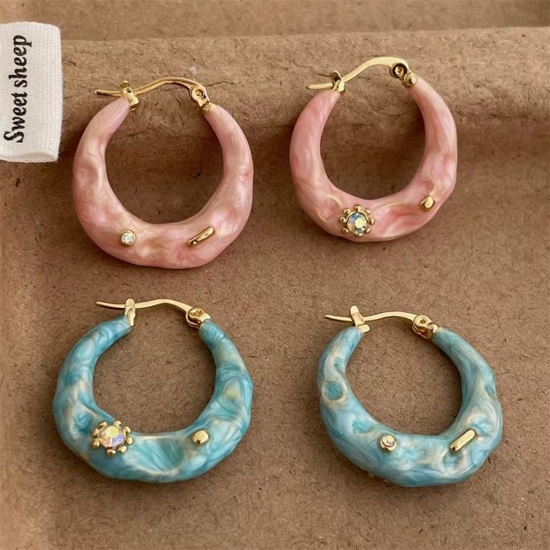 Women's Korean Summer Blue Drip Glazed Enamel Minority Stud Earrings - Daebak