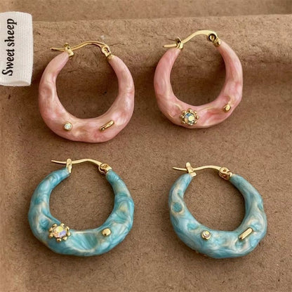 Women's Korean Summer Blue Drip Glazed Enamel Minority Stud Earrings - Daebak