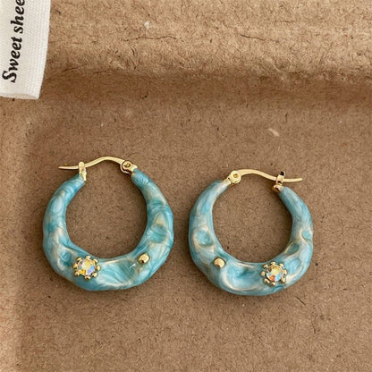 Women's Korean Summer Blue Drip Glazed Enamel Minority Stud Earrings - Daebak