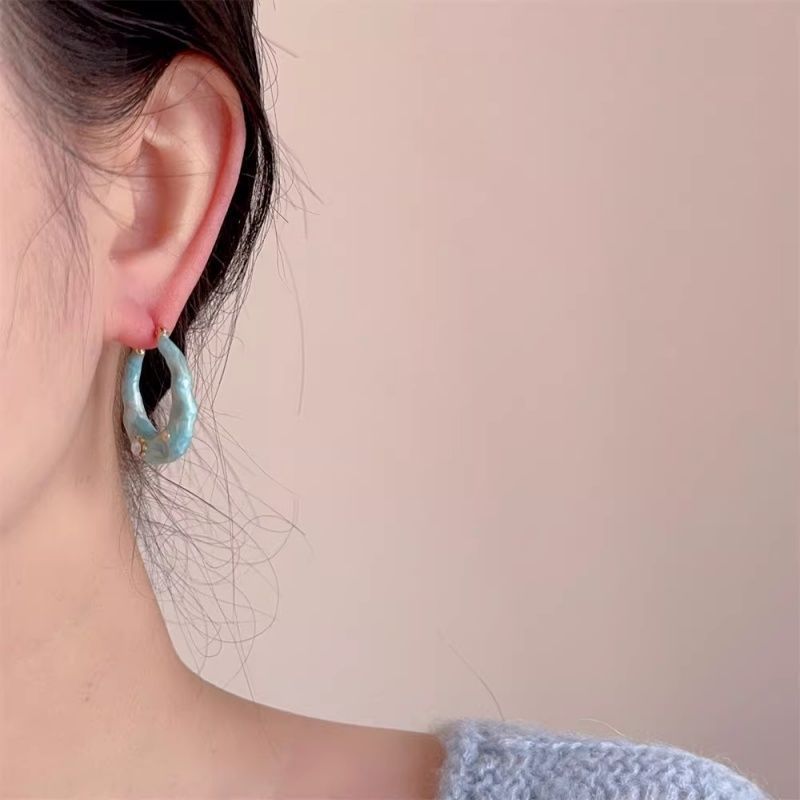 Women's Korean Summer Blue Drip Glazed Enamel Minority Stud Earrings - Daebak