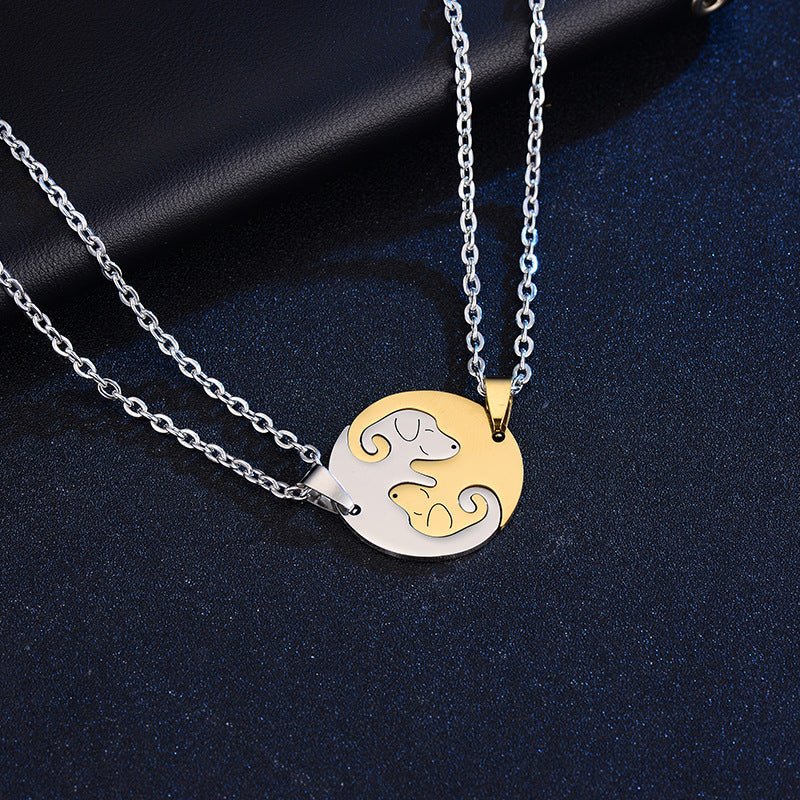 Women's & Men's Dog Couple Stitching For Girlfriends Simple Cute Korean Titanium Pendants - Daebak