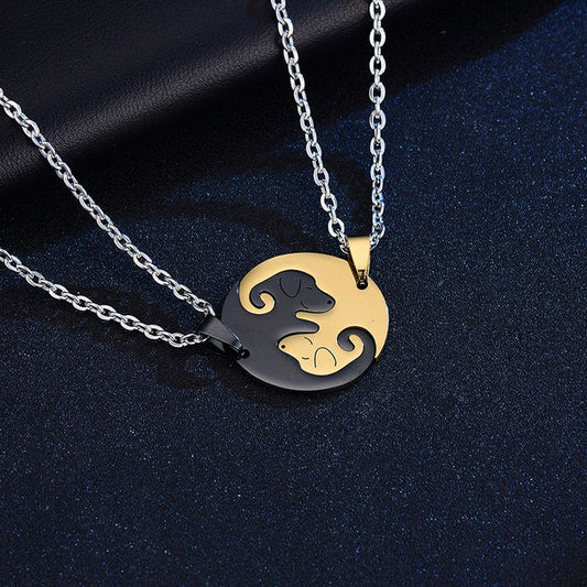 Women's & Men's Dog Couple Stitching For Girlfriends Simple Cute Korean Titanium Pendants - Daebak