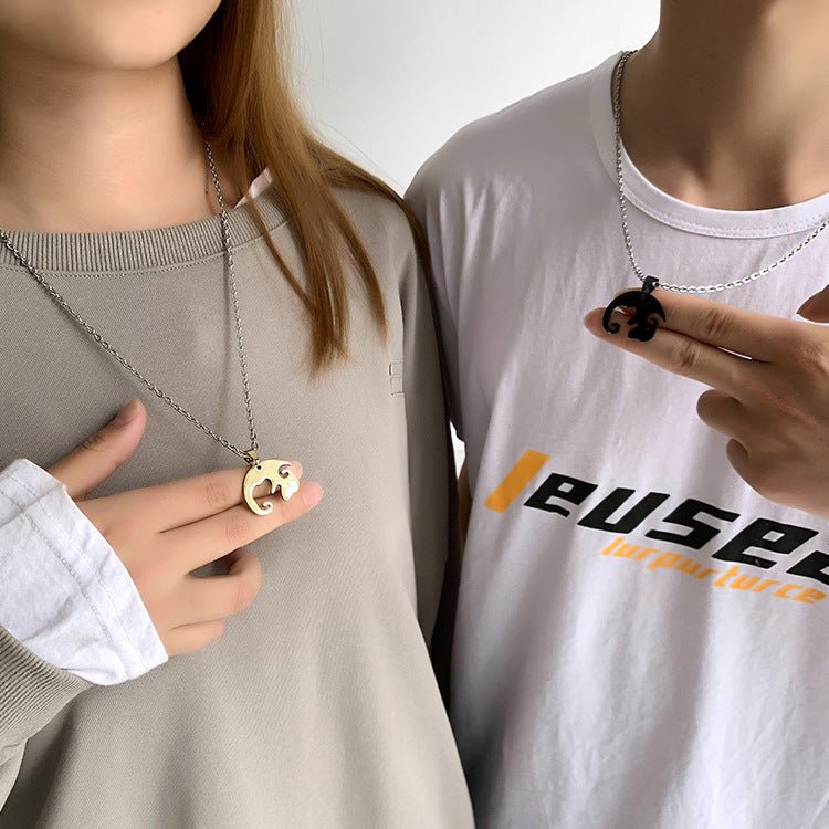 Women's & Men's Dog Couple Stitching For Girlfriends Simple Cute Korean Titanium Pendants - Daebak