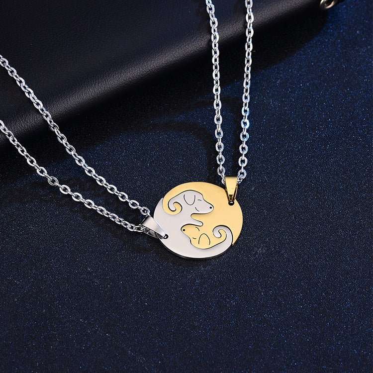 Women's & Men's Dog Couple Stitching For Girlfriends Simple Cute Korean Titanium Pendants - Daebak
