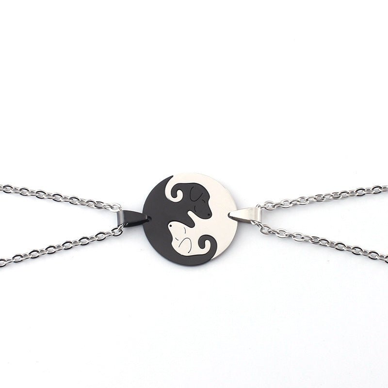 Women's & Men's Dog Couple Stitching For Girlfriends Simple Cute Korean Titanium Pendants - Daebak