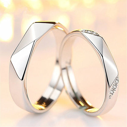 Women's & Men's Temperament Sier Korean Style Creative Opening Marriage Zircon Couple Ring - Daebak
