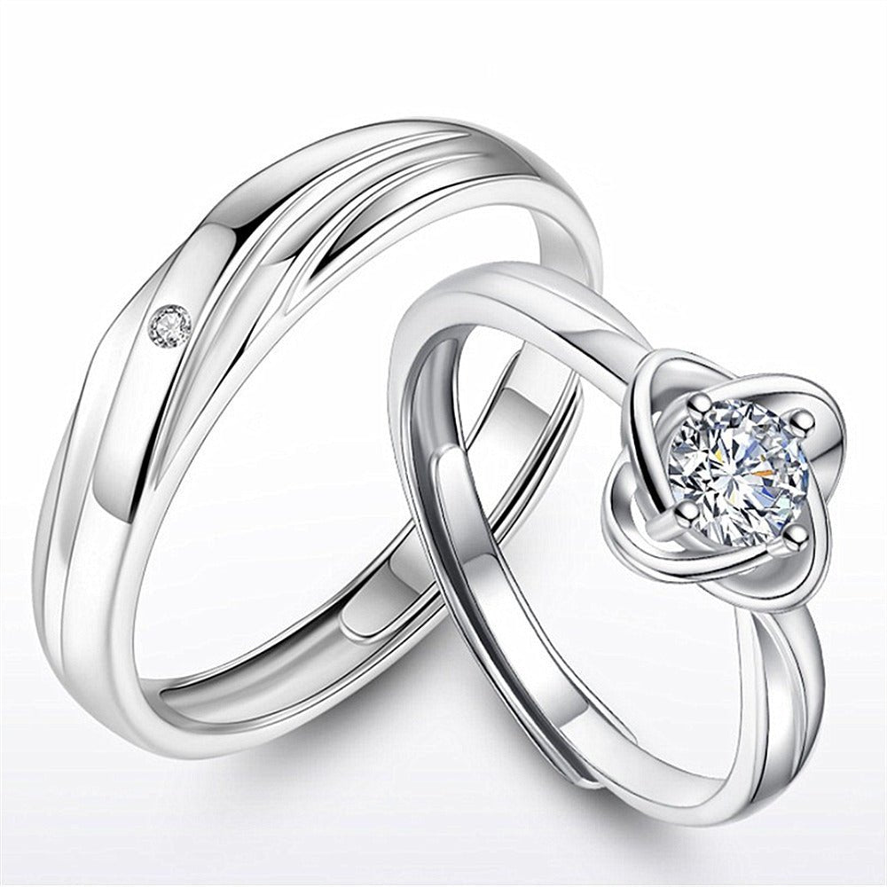 Women's & Men's Temperament Sier Korean Style Creative Opening Marriage Zircon Couple Ring - Daebak