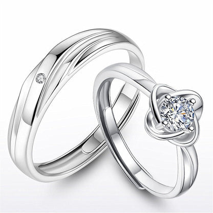 Women's & Men's Temperament Sier Korean Style Creative Opening Marriage Zircon Couple Ring - Daebak
