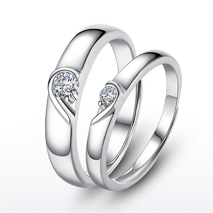 Women's & Men's Temperament Sier Korean Style Creative Opening Marriage Zircon Couple Ring - Daebak