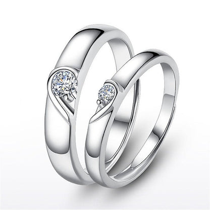 Women's & Men's Temperament Sier Korean Style Creative Opening Marriage Zircon Couple Ring - Daebak