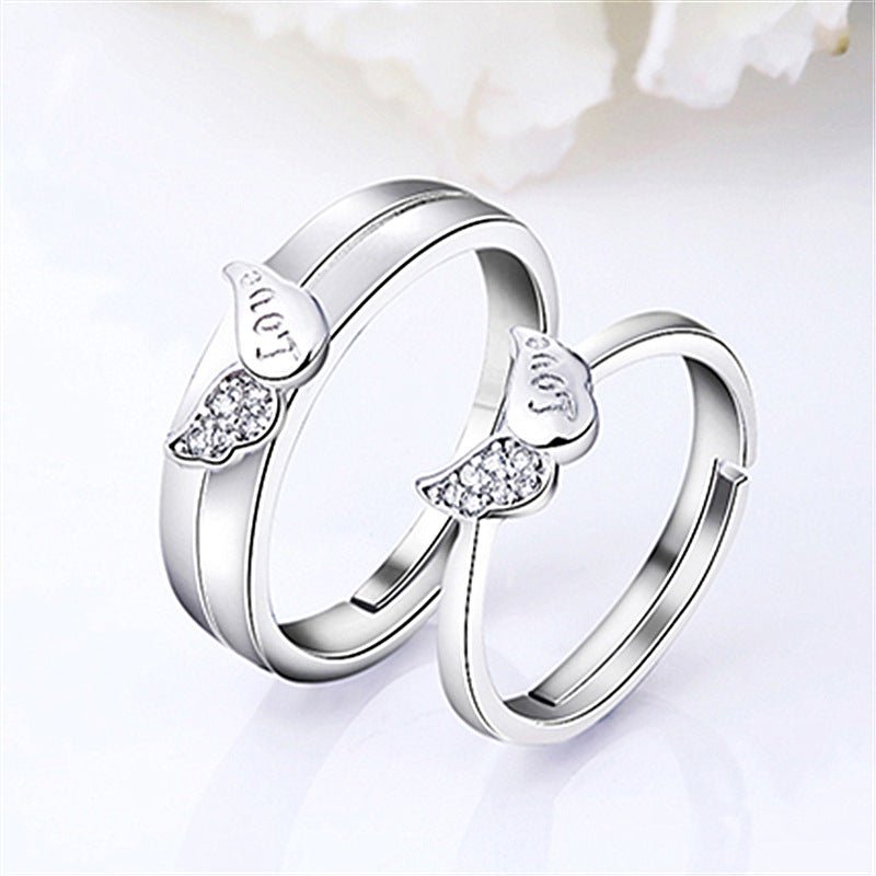 Women's & Men's Temperament Sier Korean Style Creative Opening Marriage Zircon Couple Ring - Daebak