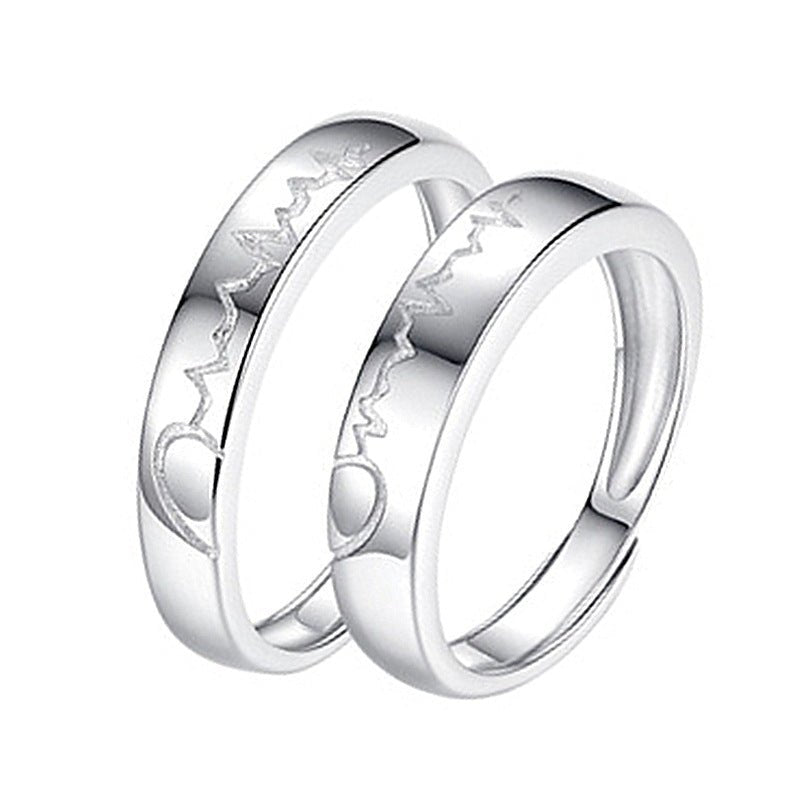 Women's & Men's Temperament Sier Korean Style Creative Opening Marriage Zircon Couple Ring - Daebak