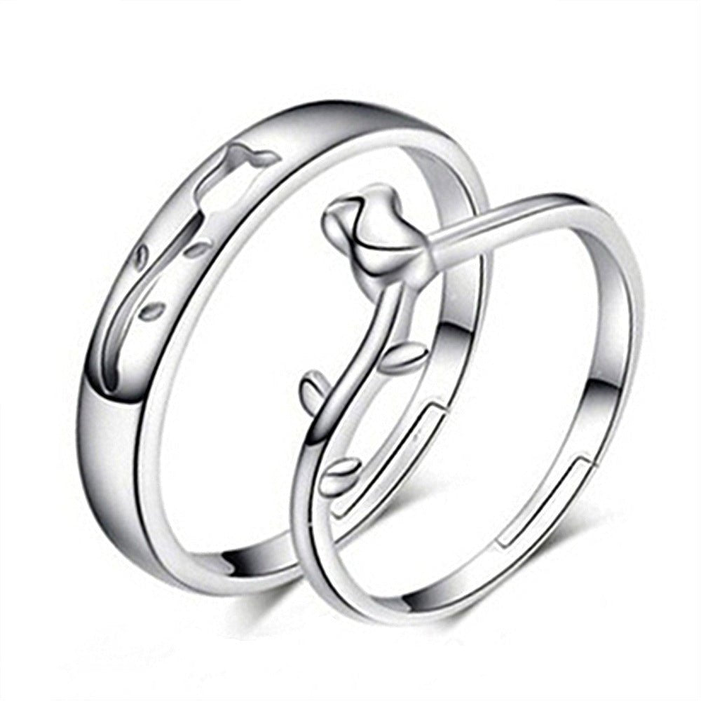 Women's & Men's Temperament Sier Korean Style Creative Opening Marriage Zircon Couple Ring - Daebak