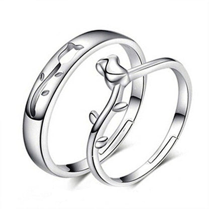 Women's & Men's Temperament Sier Korean Style Creative Opening Marriage Zircon Couple Ring - Daebak
