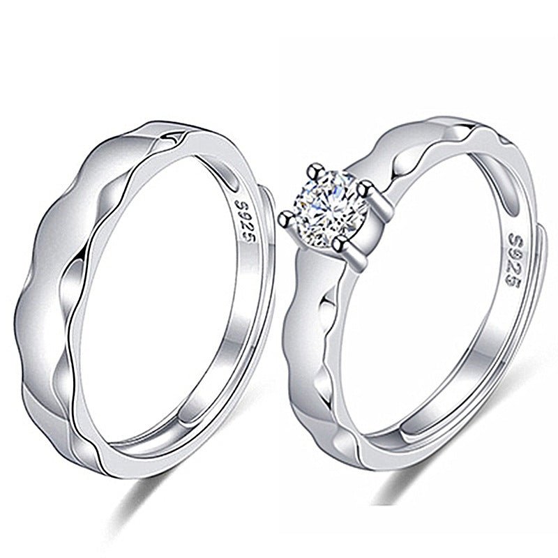 Women's & Men's Temperament Sier Korean Style Creative Opening Marriage Zircon Couple Ring - Daebak