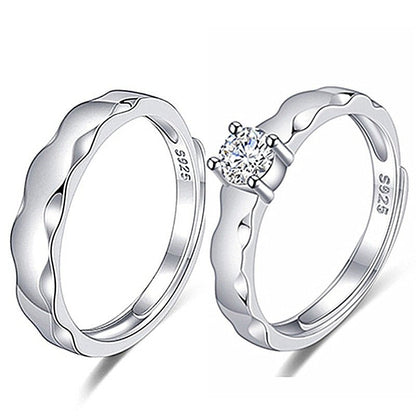 Women's & Men's Temperament Sier Korean Style Creative Opening Marriage Zircon Couple Ring - Daebak