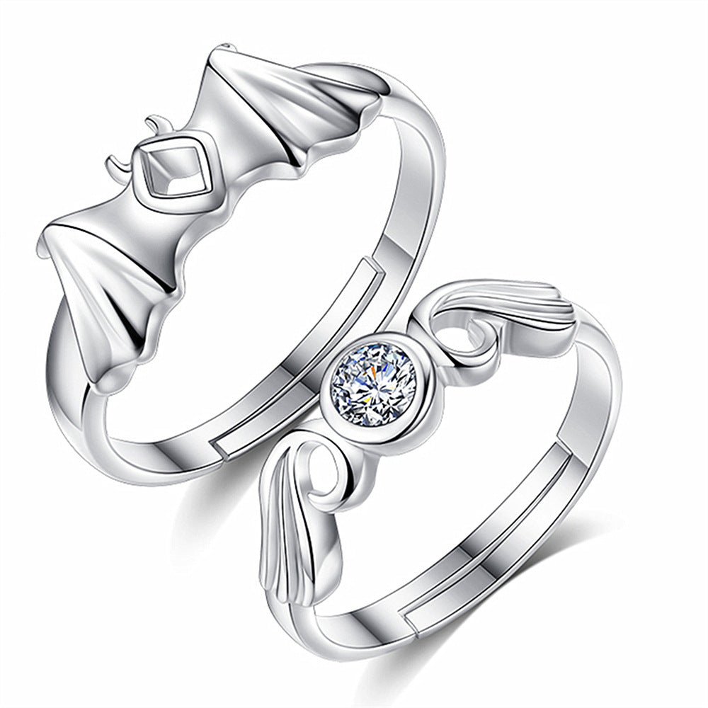 Women's & Men's Temperament Sier Korean Style Creative Opening Marriage Zircon Couple Ring - Daebak