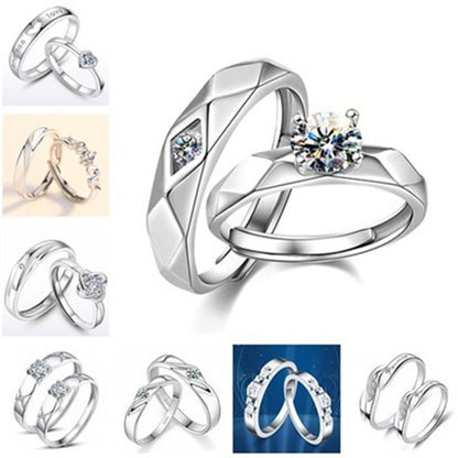 Women's & Men's Temperament Sier Korean Style Creative Opening Marriage Zircon Couple Ring - Daebak