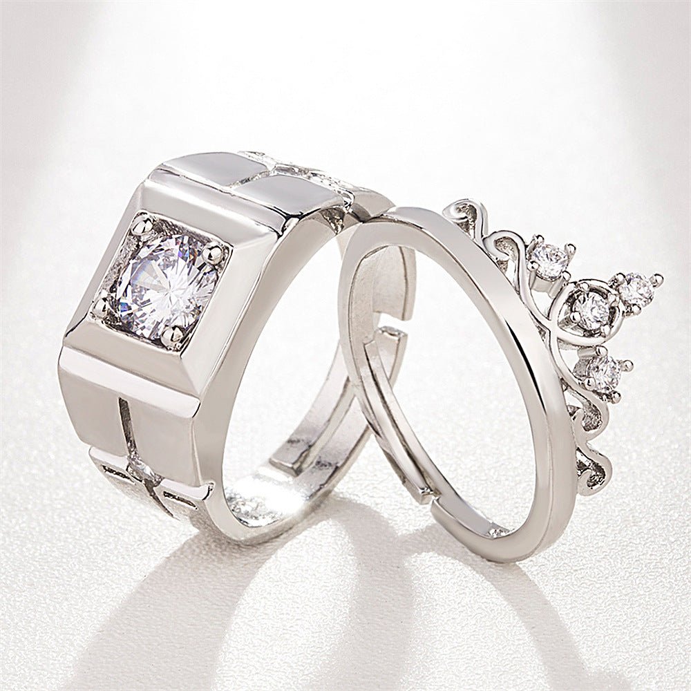 Women's & Men's Temperament Sier Korean Style Creative Opening Marriage Zircon Couple Ring - Daebak
