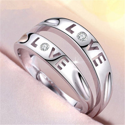 Women's & Men's Temperament Sier Korean Style Creative Opening Marriage Zircon Couple Ring - Daebak