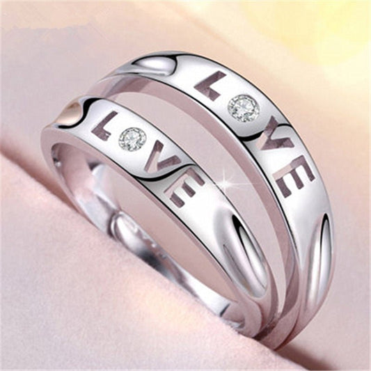 Women's & Men's Temperament Sier Korean Style Creative Opening Marriage Zircon Couple Ring - Daebak