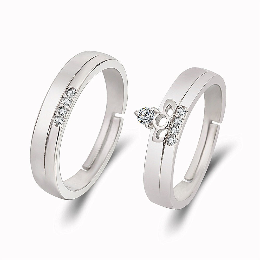 Women's & Men's Temperament Sier Korean Style Creative Opening Marriage Zircon Couple Ring - Daebak