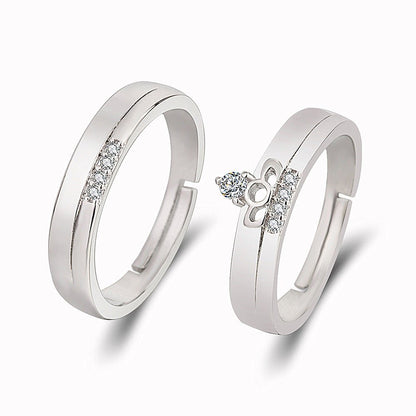 Women's & Men's Temperament Sier Korean Style Creative Opening Marriage Zircon Couple Ring - Daebak