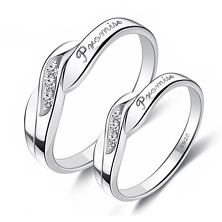 Women's & Men's Temperament Sier Korean Style Creative Opening Marriage Zircon Couple Ring - Daebak