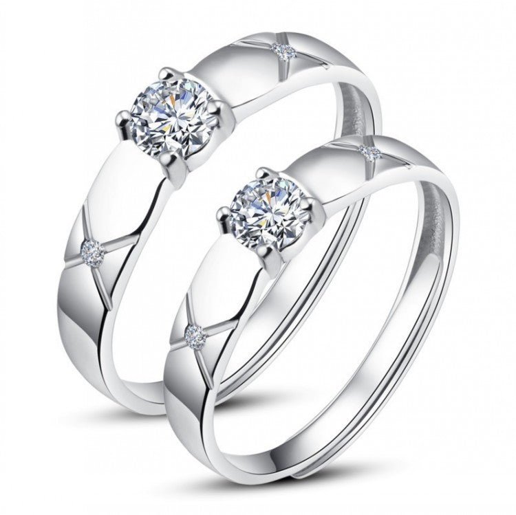 Women's & Men's Temperament Sier Korean Style Creative Opening Marriage Zircon Couple Ring - Daebak