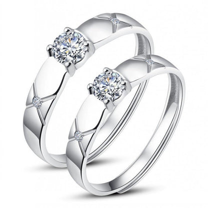 Women's & Men's Temperament Sier Korean Style Creative Opening Marriage Zircon Couple Ring - Daebak