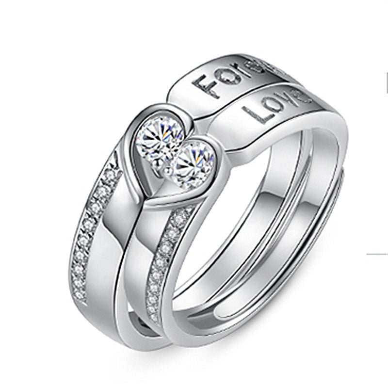 Women's & Men's Temperament Sier Korean Style Creative Opening Marriage Zircon Couple Ring - Daebak