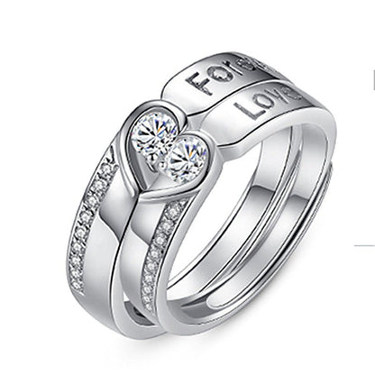Women's & Men's Temperament Sier Korean Style Creative Opening Marriage Zircon Couple Ring - Daebak