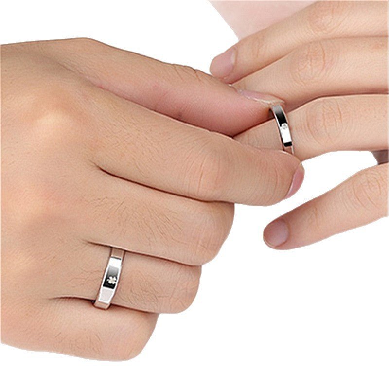 Women's & Men's Temperament Sier Korean Style Creative Opening Marriage Zircon Couple Ring - Daebak